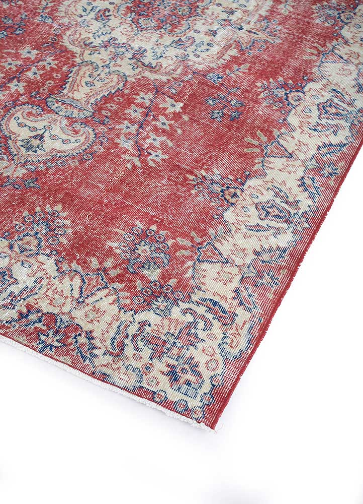 vintage red and orange wool Hand Knotted Rug - FloorShot