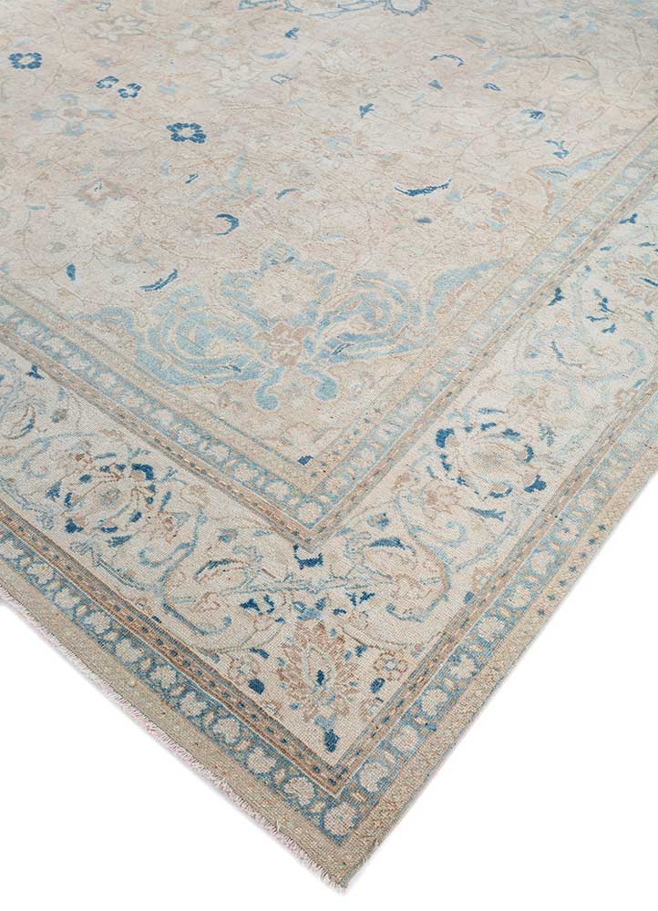 vintage ivory wool Hand Knotted Rug - FloorShot