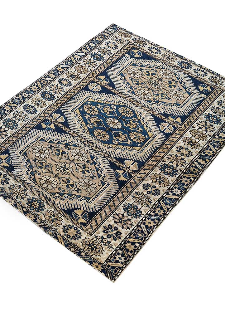 vintage blue wool Hand Knotted Rug - FloorShot