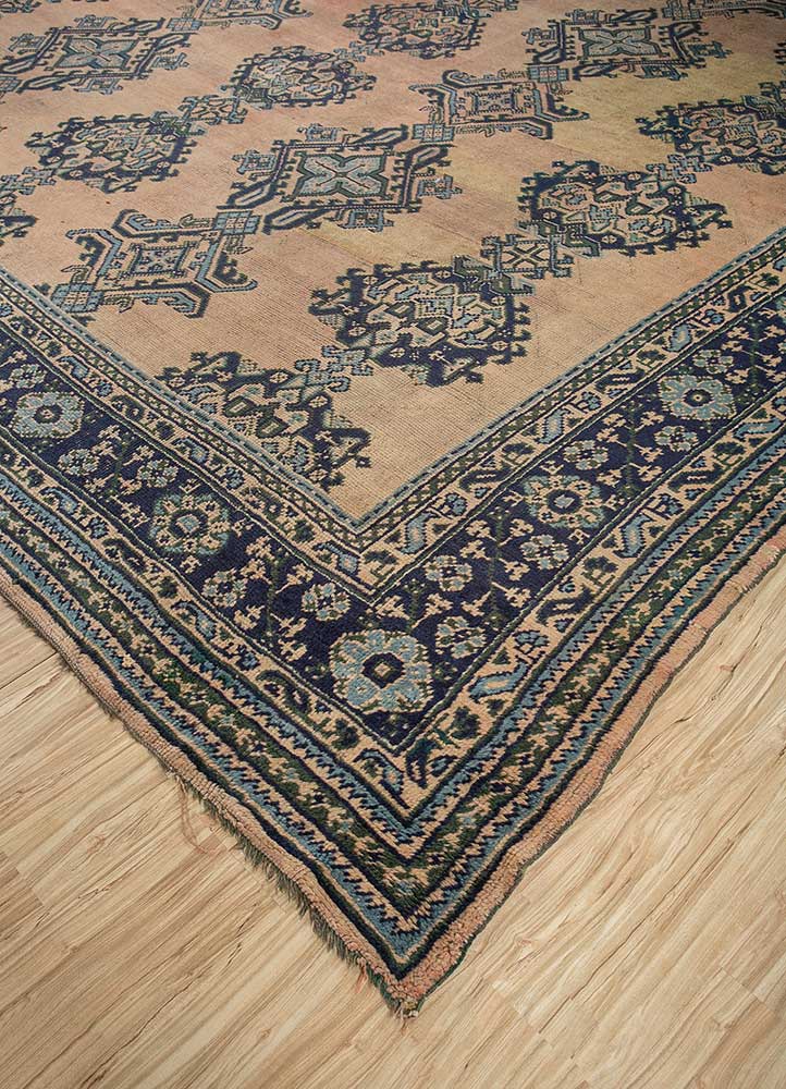 vintage beige and brown wool Hand Knotted Rug - FloorShot