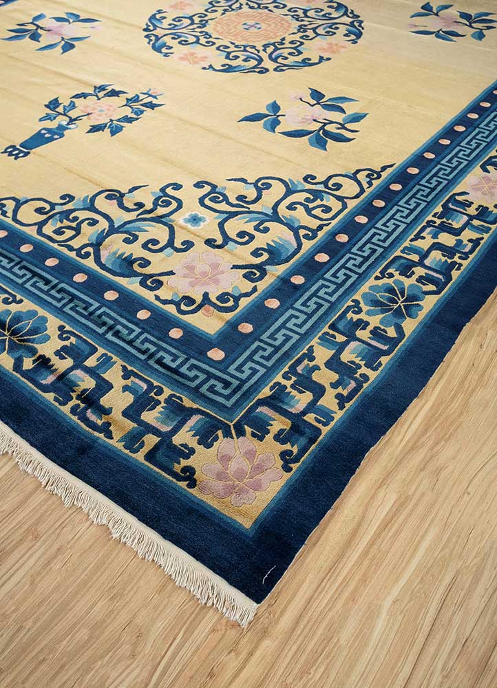 aalam gold wool Hand Knotted Rug - FloorShot