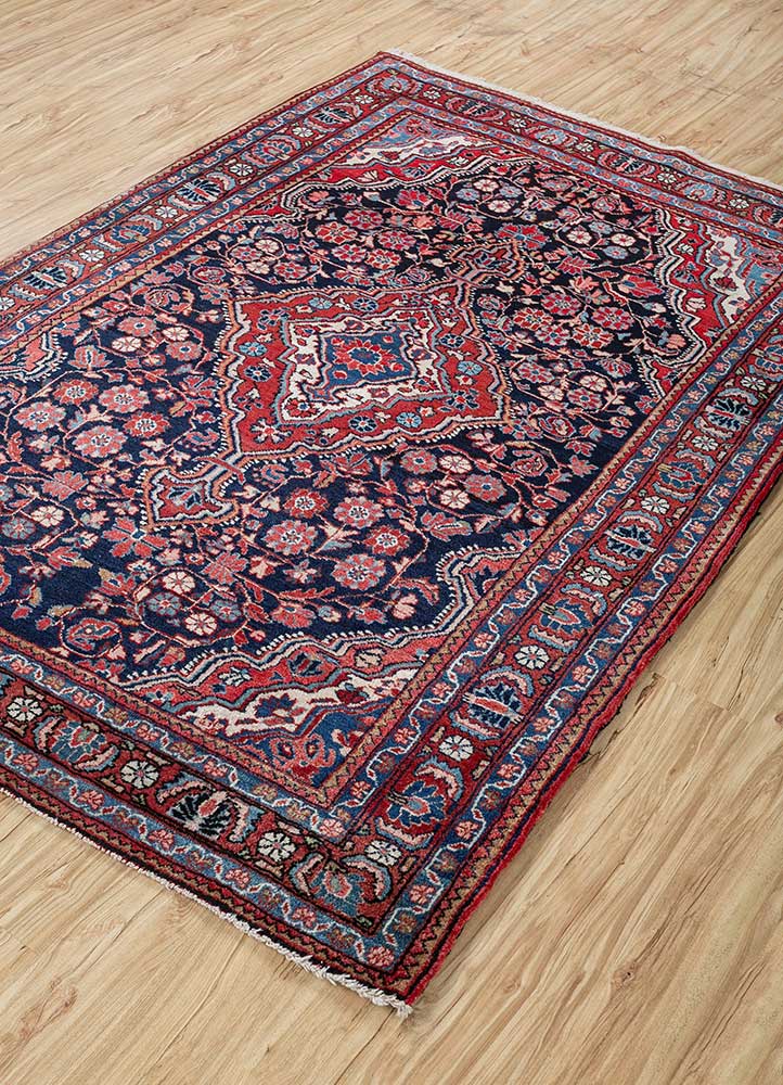 aalam red and orange wool Hand Knotted Rug - FloorShot