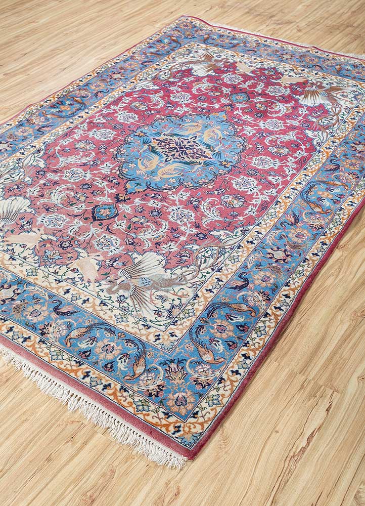 aalam blue wool Hand Knotted Rug - FloorShot