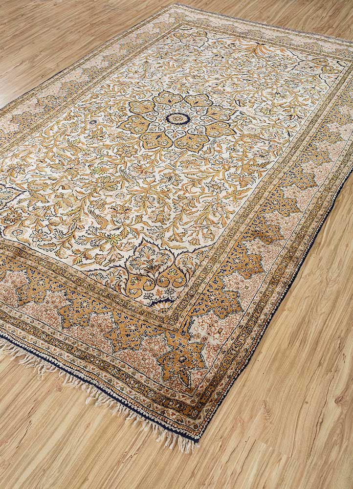 gulmarg beige and brown silk Hand Knotted Rug - FloorShot