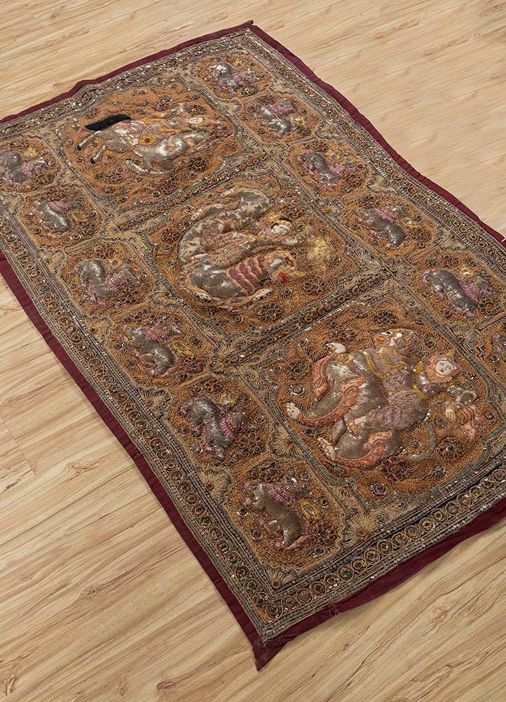 bespoke sile red and orange cotton Wall Art Rug - FloorShot bespoke sile red and orange cotton Wall Art Rug - FloorShot