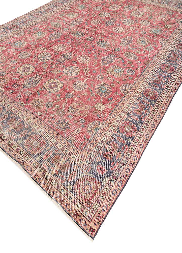 vintage red and orange wool Hand Knotted Rug - FloorShot