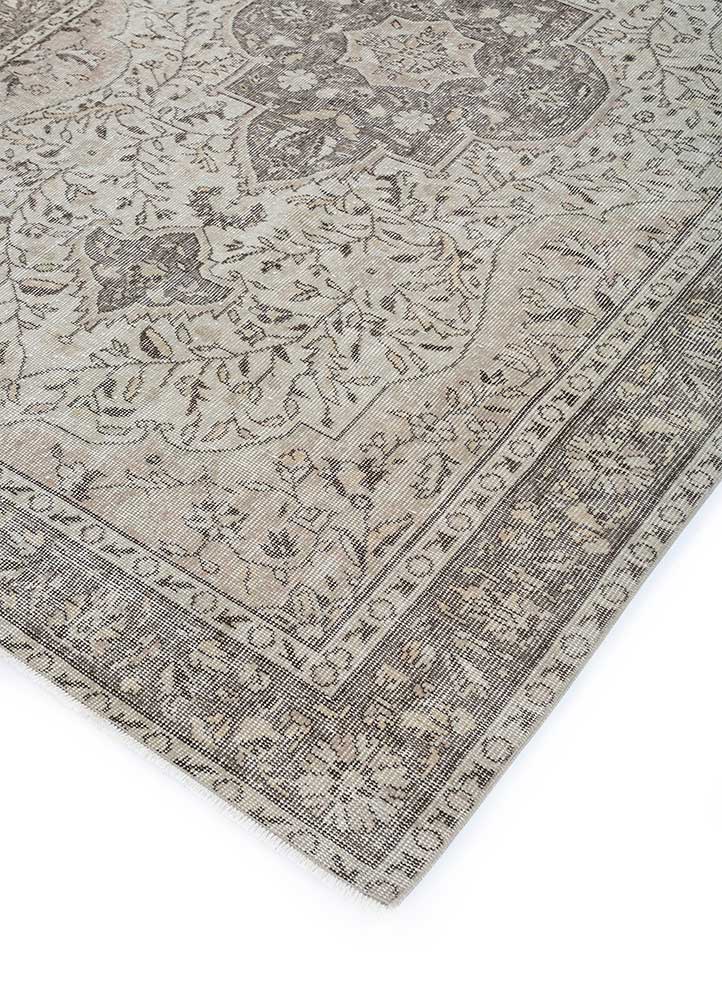 vintage beige and brown wool Hand Knotted Rug - FloorShot