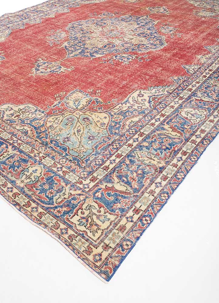 vintage red and orange wool Hand Knotted Rug - FloorShot