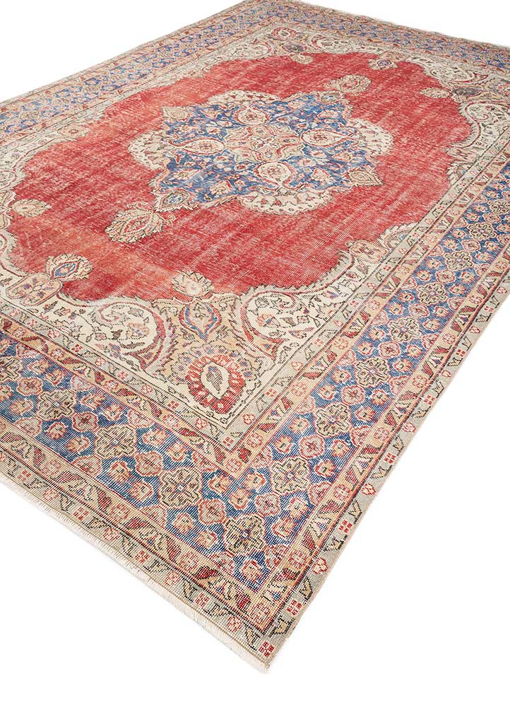 vintage red and orange wool Hand Knotted Rug - FloorShot