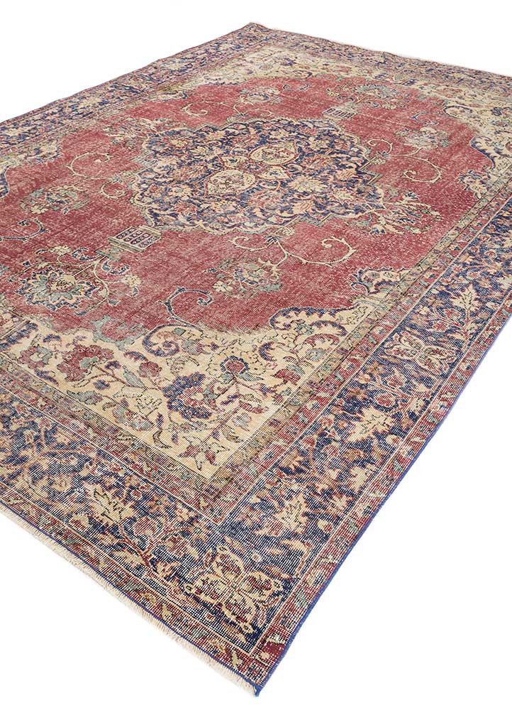 vintage red and orange wool Hand Knotted Rug - FloorShot