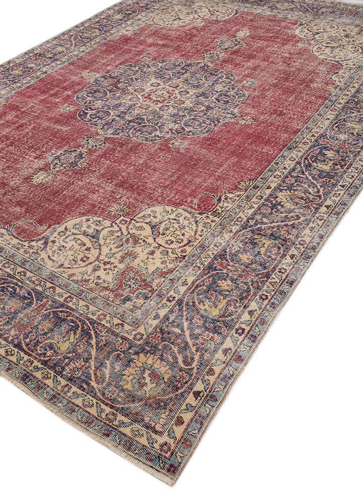 vintage red and orange wool Hand Knotted Rug - FloorShot