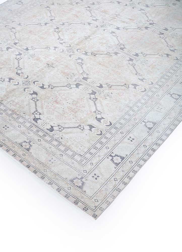 vintage ivory wool Hand Knotted Rug - FloorShot