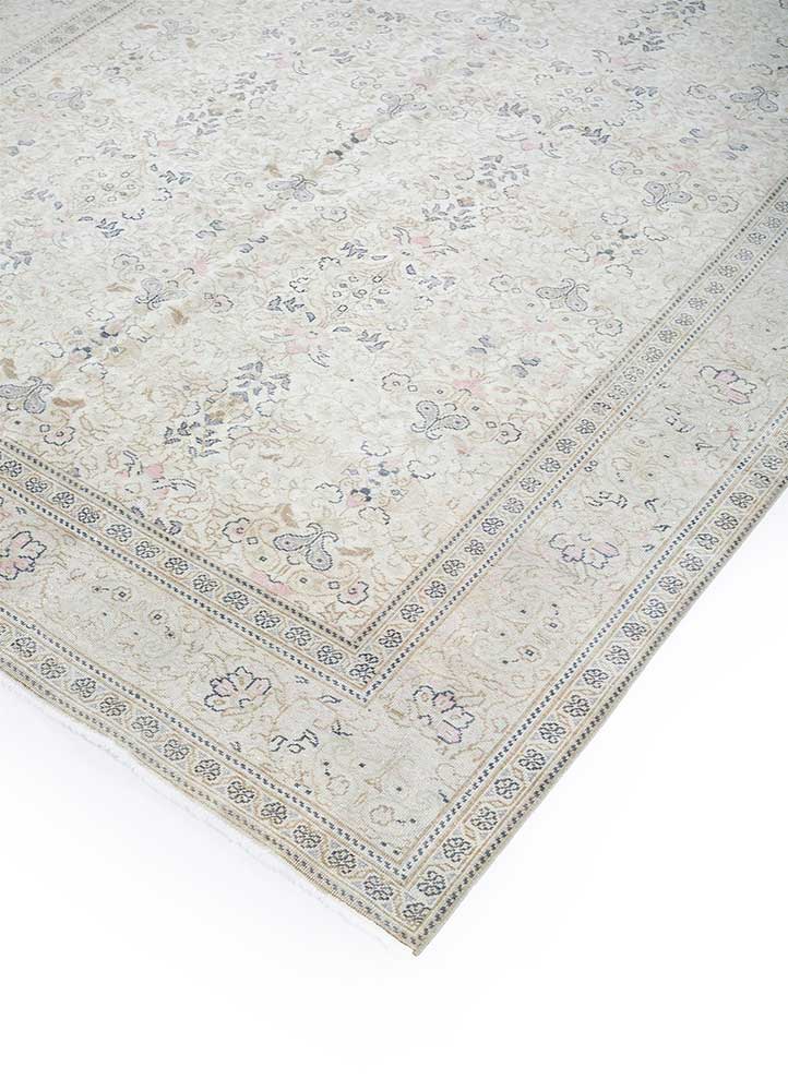 vintage beige and brown wool Hand Knotted Rug - FloorShot