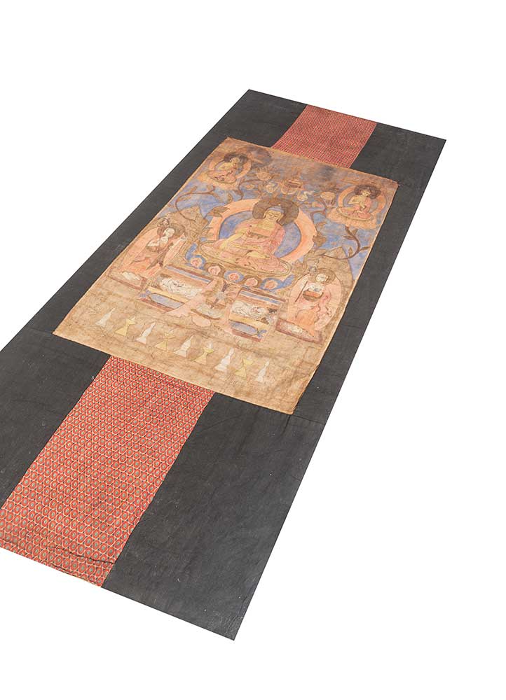 wall art and tapestries red and orange cotton Wall Art Rug - FloorShot