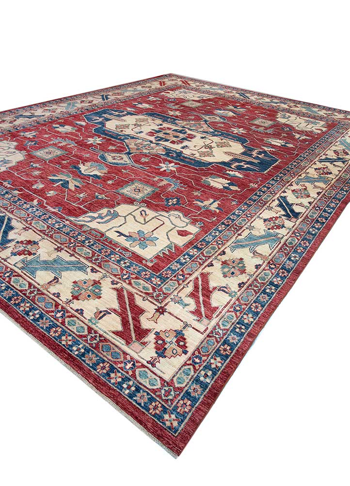 cyanna red and orange wool Hand Knotted Rug - FloorShot cyanna red and orange wool Hand Knotted Rug - FloorShot