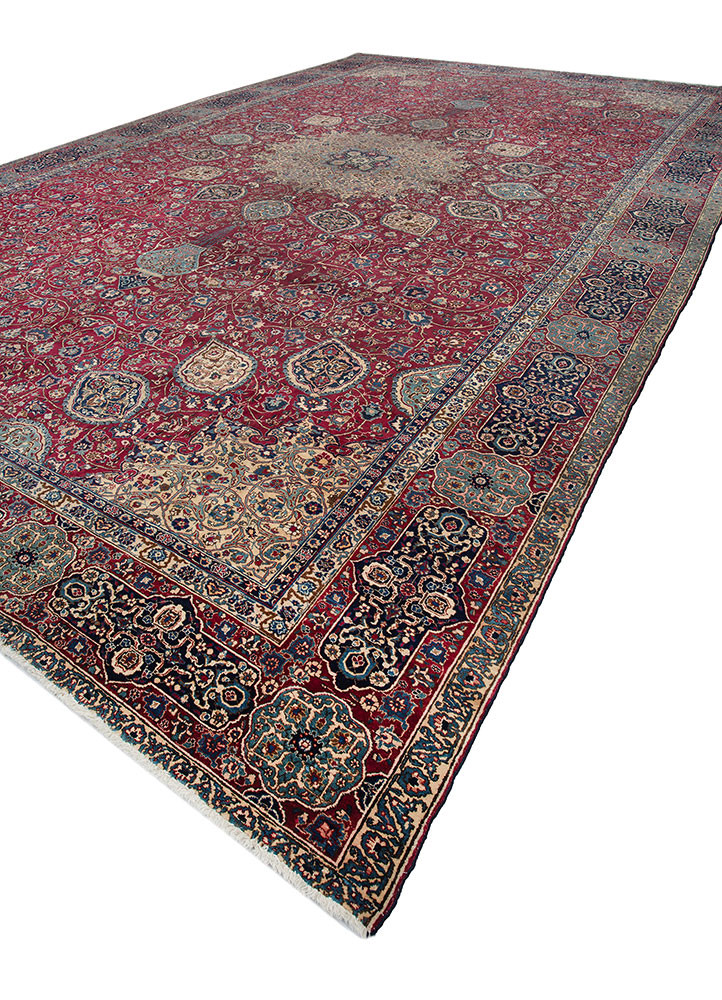 aalam red and orange wool Hand Knotted Rug - FloorShot aalam red and orange wool Hand Knotted Rug - FloorShot