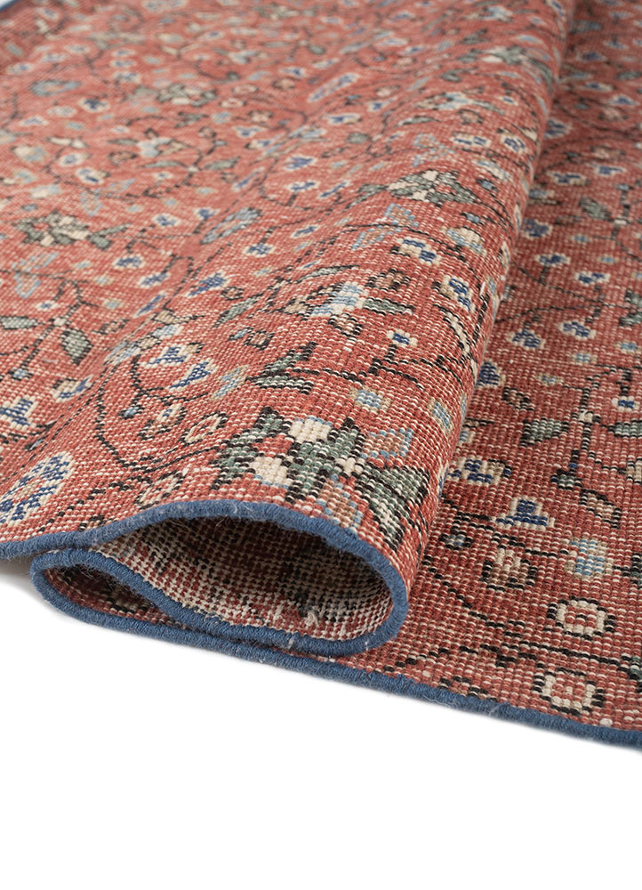 aalam red and orange wool Hand Knotted Rug - FloorShot