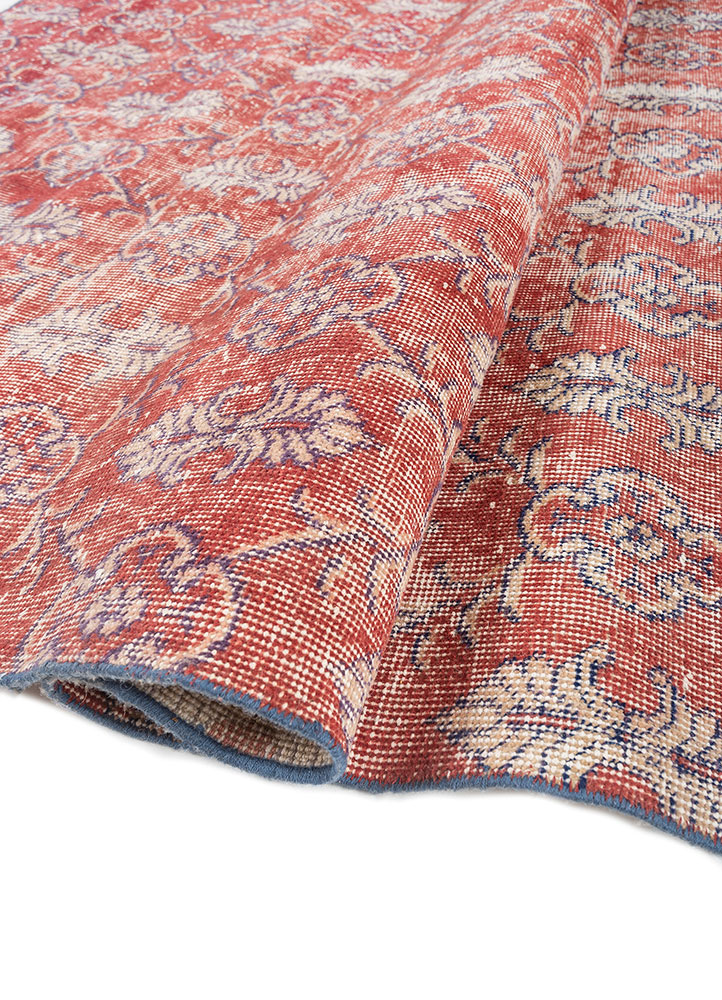 vintage red and orange wool Hand Knotted Rug - FloorShot