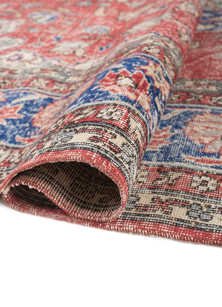 aalam red and orange wool Hand Knotted Rug - FloorShot