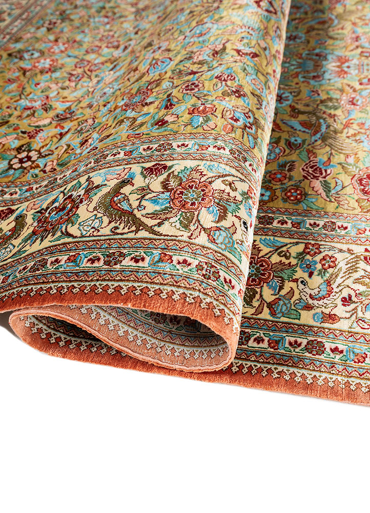 aalam green silk Hand Knotted Rug - FloorShot