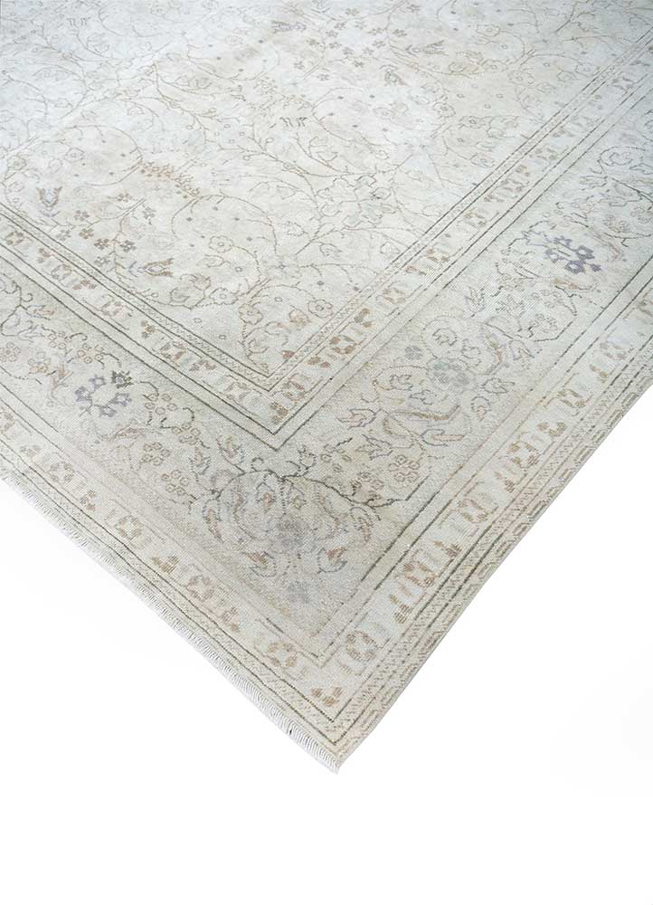 vintage ivory wool Hand Knotted Rug - FloorShot