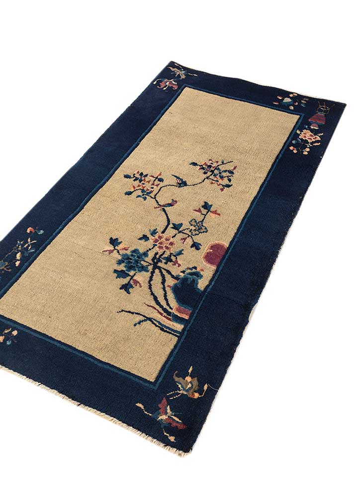 aalam beige and brown wool Hand Knotted Rug - FloorShot