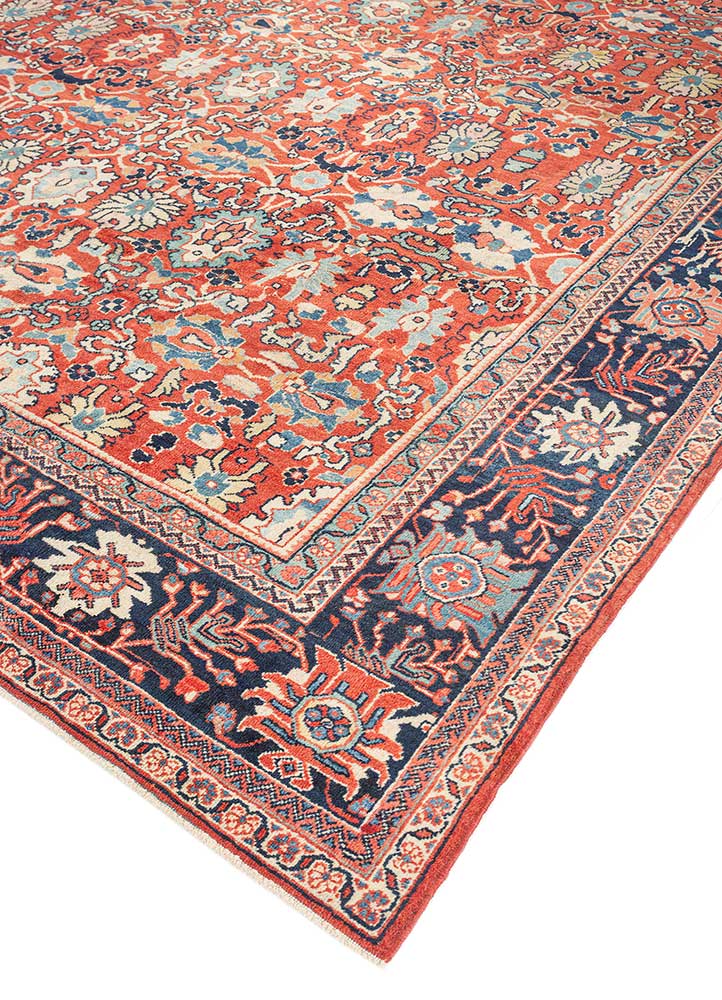 aalam red and orange wool Hand Knotted Rug - FloorShot