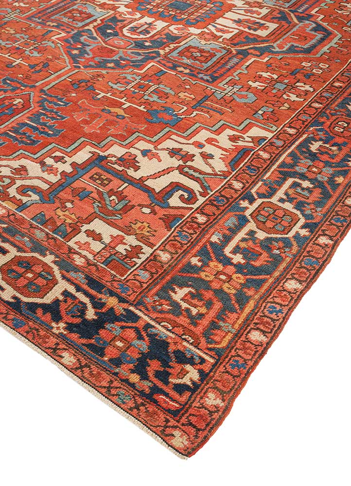 aalam red and orange wool Hand Knotted Rug - FloorShot