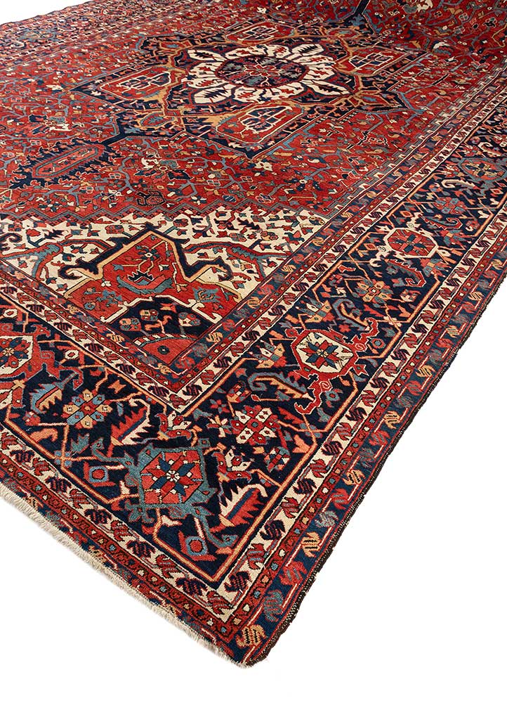 aalam red and orange wool Hand Knotted Rug - FloorShot