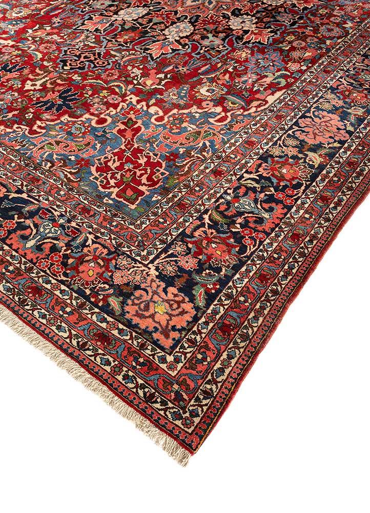 aalam red and orange wool Hand Knotted Rug - FloorShot