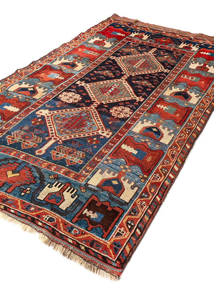 aalam blue wool Hand Knotted Rug - FloorShot