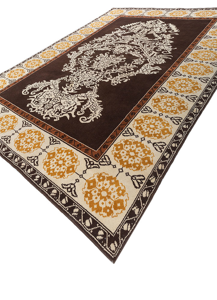 aalam beige and brown wool Hand Knotted Rug - FloorShot aalam beige and brown wool Hand Knotted Rug - FloorShot
