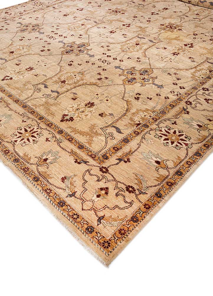 aalam red and orange wool Hand Knotted Rug - FloorShot