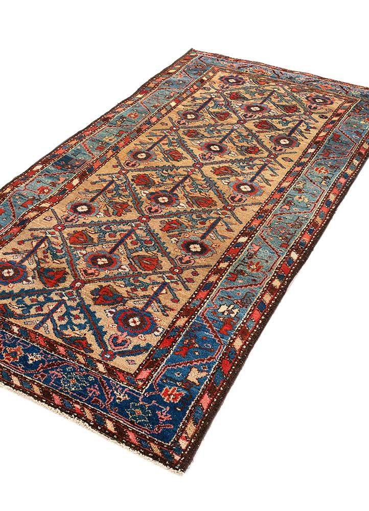 aalam beige and brown wool Hand Knotted Rug - FloorShot aalam beige and brown wool Hand Knotted Rug - FloorShot