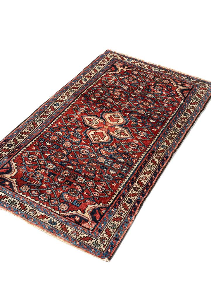 aalam red and orange wool Hand Knotted Rug - FloorShot