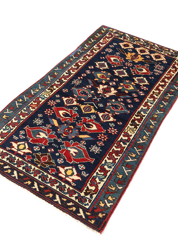 aalam blue wool Hand Knotted Rug - FloorShot