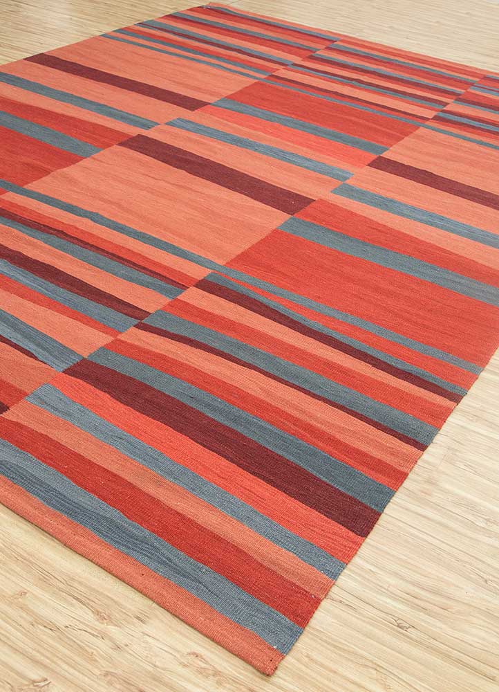 indusbar red and orange cotton Flat Weaves Rug - FloorShot