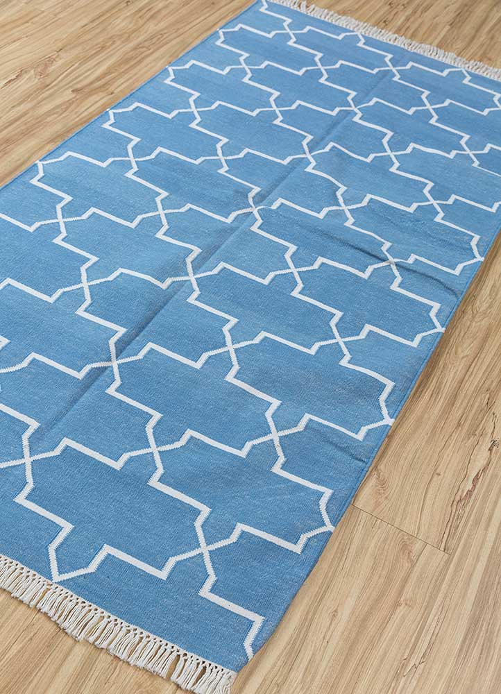 indusbar blue cotton Flat Weaves Rug - FloorShot