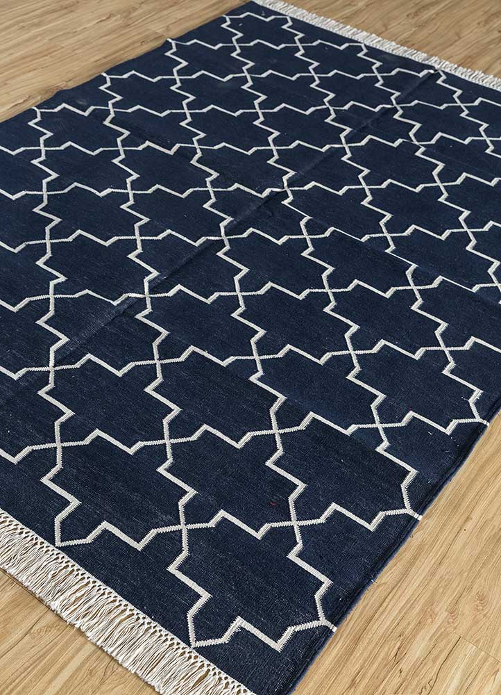 indusbar blue cotton Flat Weaves Rug - FloorShot