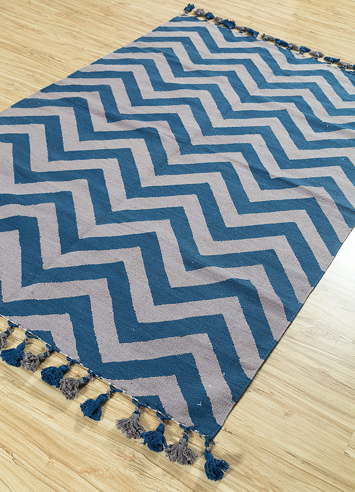 indusbar blue cotton Flat Weaves Rug - FloorShot