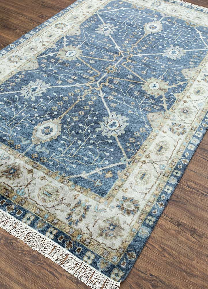 savana blue wool Hand Knotted Rug - FloorShot