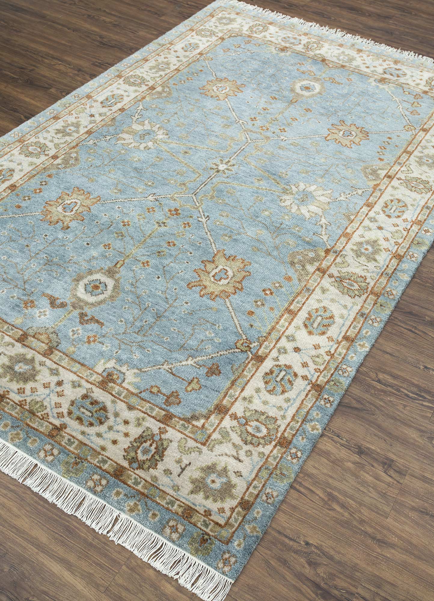 savana blue wool Hand Knotted Rug - FloorShot