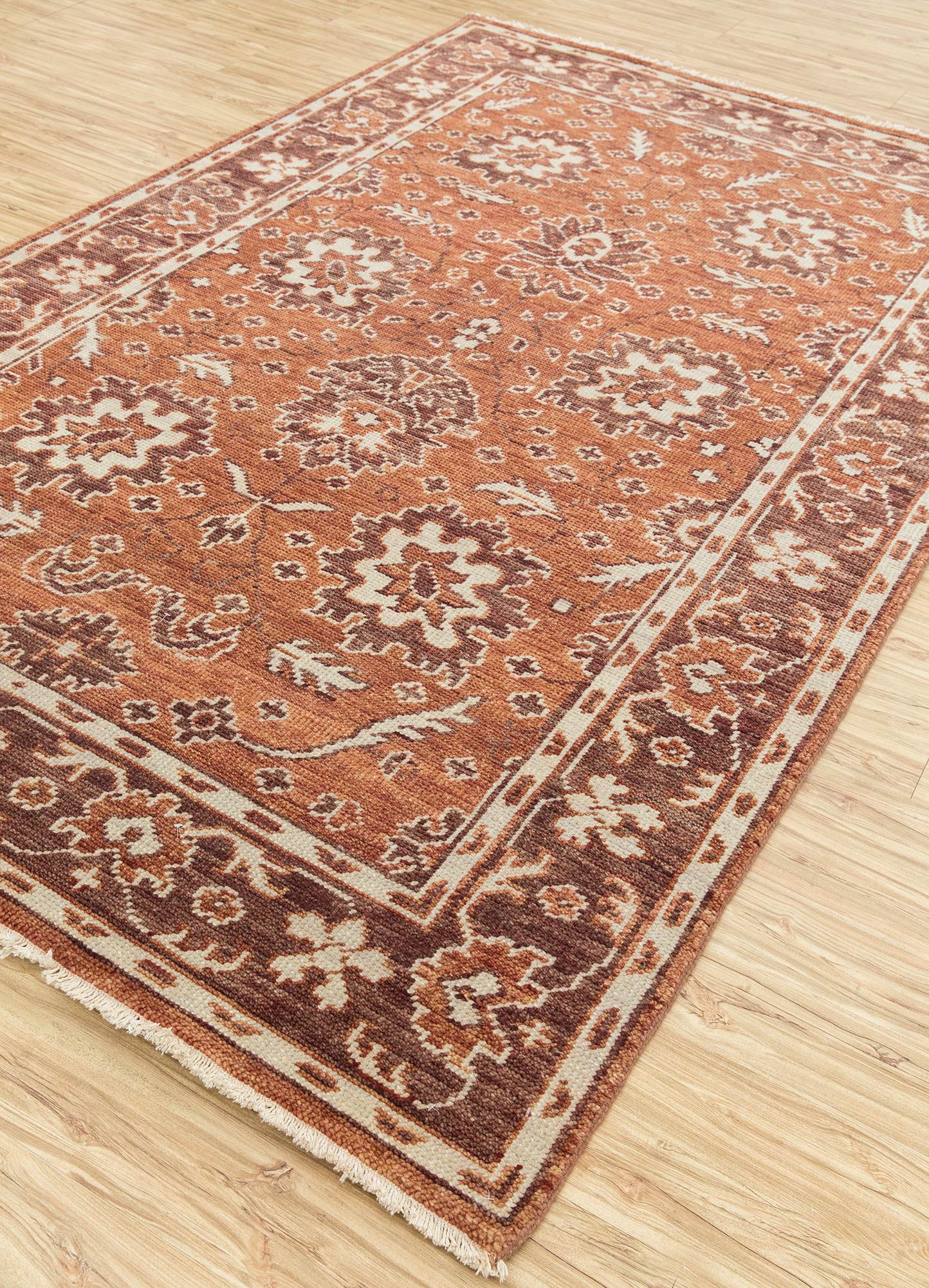 aurora red and orange wool Hand Knotted Rug - FloorShot