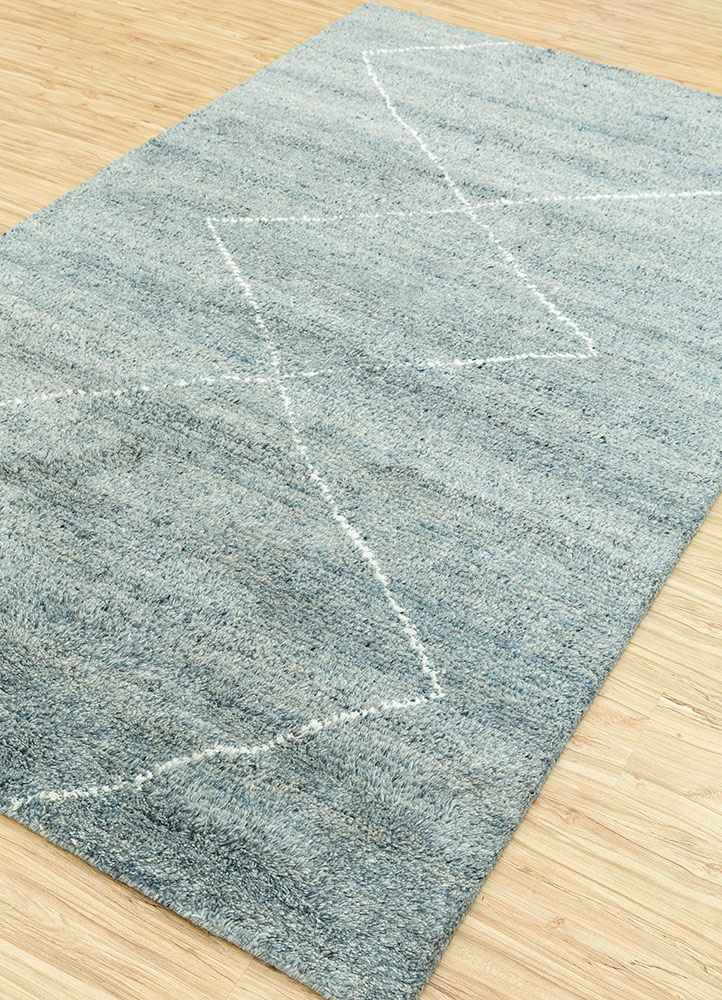 zuri blue wool Hand Knotted Rug - FloorShot