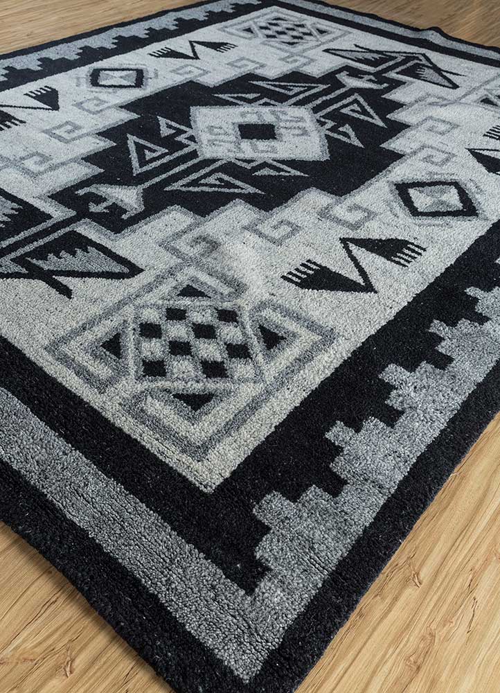 clan grey and black wool Hand Knotted Rug - FloorShot