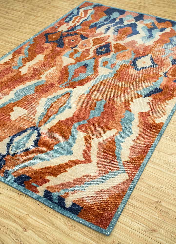 erbe red and orange wool Hand Knotted Rug - FloorShot erbe red and orange wool Hand Knotted Rug - FloorShot