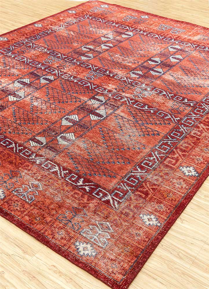 erbe red and orange wool Hand Knotted Rug - FloorShot