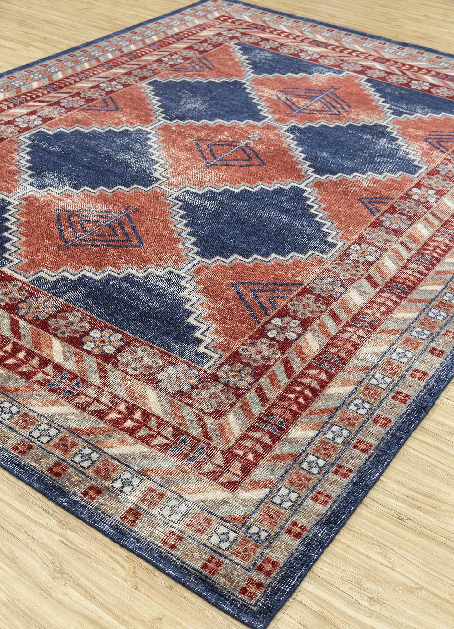 erbe blue wool Hand Knotted Rug - FloorShot