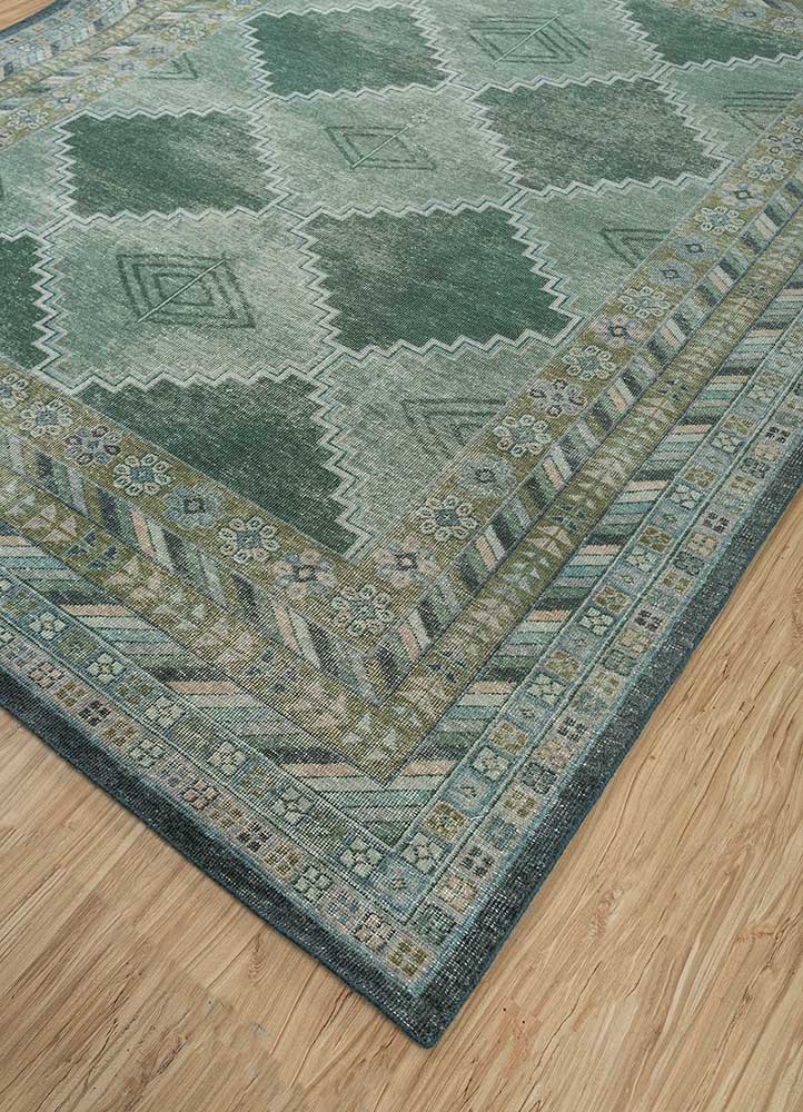 erbe green wool Hand Knotted Rug - FloorShot