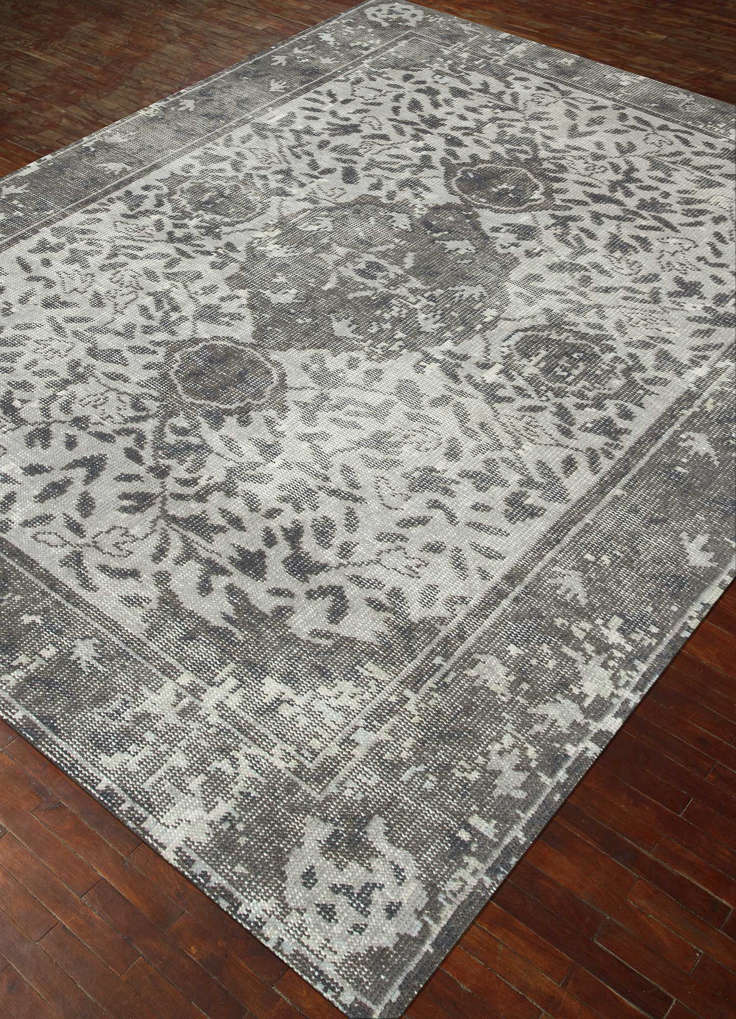 erbe grey and black wool Hand Knotted Rug - FloorShot